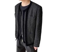 OHERUWKLS Giacca Uomo Finta A 2 Pezzi Con Patchwork, Design Unico Dei Polsini, Larga Con Zip E Tasche Multiple,Nero,L