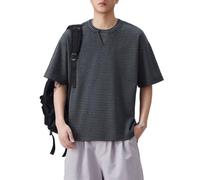 OHERUWKLS Magliette Pullover Oversize A Righe Con Girocollo Finto Due Pezzi Moda Uomo Estate,Dark gray,L