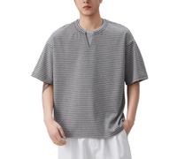 OHERUWKLS Magliette Pullover Oversize A Righe Con Girocollo Finto Due Pezzi Moda Uomo Estate,Light gray,L