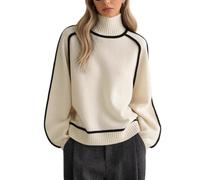 OHERUWKLS Maglione A Collo Alto Lavorato A Maglia Da Donna Autunno Inverno, Con Contorno 3D, Casual, Snellente E Caldo,Off white,M