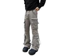 OHERUWKLS Pantaloni A Zampa D'elefante per Uomo Y2k Tasche Multiple Casual Jeans da Motociclista Cargo A Gamba Larga,Grigio,XXL