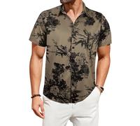 Oheyeseker Camicia hawaiana da uomo a maniche corte con bottoni, stampa floreale estate spiaggia camicia per le vacanze tempo libero, Fiore 01, M