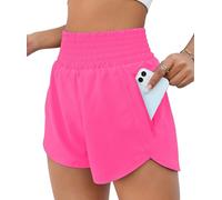 Oheyeseker Pantaloncino Sportivo da Donna a Vita Alta Pantaloncini da Palestra Donna con Tasca Zip Pantaloncini per Correre Asciugatura Rapida Sport Pant(M, Rosso Rosa)