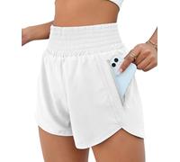 Oheyeseker Pantaloncino Sportivo da Donna a Vita Alta Pantaloncini da Palestra Donna con Tasca Zip Pantaloncini per Correre Asciugatura Rapida Sport Pant(M, Bianco)