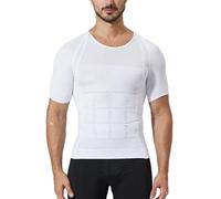 Oheyeseker Uomo Camicia di Compressione Manica Corta sotto la Camicia Body Shaper Dimagrante Tee Top Addome Tummy Control Shapewear(Bianco,S)