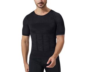 Oheyeseker Uomo Camicia di Compressione Manica Corta sotto la Camicia Body Shaper Dimagrante Tee Top Addome Tummy Control Shapewear(Nero,S)