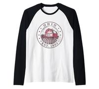 Ohio Boho State 1803 - Camicia panoramica con fienile e Campo di Grano Maglia con Maniche Raglan
