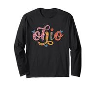 Ohio Floral Script Colorful State Pride Design, Womens Kids Maglia a Manica