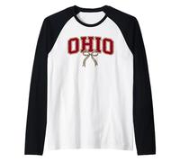 Ohio Leopard Bow Girl State Pride Trendy Design Maglia con Maniche Raglan