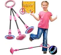 OHiZVZV Skip Ball - Palla per bambini con luci LED lampeggianti, pieghevole, per giochi all'aperto, per ragazze dai 5 ai 12 anni (rosa, scatola)
