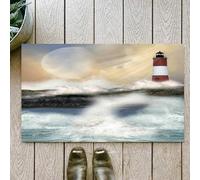 OHJEAJDS Tappeto Bagno - Tappeto multiuso antiscivolo per ingresso,cucina,camera,bagno,Soffice Tappeto Doccia,Faro, mare in tempesta dipinto a olio che schizza la luna e il,60x100cm