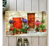 OHJEAJDS Tappeto Bagno - Tappeto multiuso antiscivolo per ingresso,cucina,camera,bagno,Soffice Tappeto Doccia,Fiori toscani colorati fuori casa nella città collinare italiana di Assisi Immag,50x80 cm