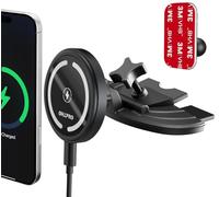 OHLPRO Caricatore Auto Magsafe 15W per iPhone 16/15/14 Pro Max, Supporto Magnetico per CD e Cruscotto con Base Adesiva 3M, Ricarica Wireless Veloce, Guscio in Alluminio, Nero