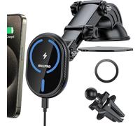 OHLPRO Caricatore magnetico wireless per auto, compatibile con iPhone 15/14/13/12, supporto per telefono da auto, braccio telescopico regolabile, ventosa, parabrezza, cruscotto, presa d'aria