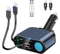 OHLPRO Retrattile Caricabatterie Auto,5 in 1 Adattatore Presa Accendisigari USB C Splitter 168W Ricarica Rapida Caricatore Auto Sdoppiator,Carica Batteria compatibile con iPhone, Cellulare,Samsung,GPS