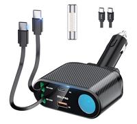 OHLPRO Retrattile Caricabatterie Auto,5 in 1 Adattatore Presa Accendisigari USB C Splitter 168W Ricarica Rapida Caricatore Auto Sdoppiator,Carica Batteria compatibile con iPhone, Samsung,Cellulare,GPS