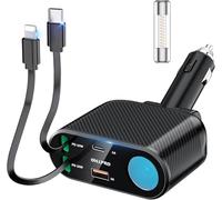 OHLPRO Retrattile Caricabatterie Auto,5 in 1 Adattatore Presa Accendisigari USB C Splitter 168W Ricarica Rapida Caricatore Auto Sdoppiator,Carica Batteria compatibile con iPhone, Samsung,GPS,Cellulare