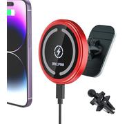OHLPRO Supporto Auto Magsafe per iPhone 16 15 14 13 12 Pro/Max/Plus/Mini, Caricatore Wireless 15W, Porta Cellulare Auto da Cruscotto e Bocchetta, Magnetico, Mani Libere, Rosso