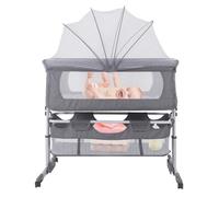 OHMG 3 in 1 Culla Co-sleeping con zanzariera,Culla Neonato Fianco Letto per Cosleeping,Culla Baby Bassinet Bambino Bedside Sleeper,per neonati da 1 a 36 mesi,con Ruote Girevoli a 360掳 e Cestello