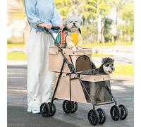 OHMG 3 in 1 Doppio Strato Passeggino per Cani Gatto Animali,2 Livelli Animali Viaggi Passeggino, Pieghevole Cane Gatto A 4 Ruote Carrello, Passeggino Buggy,Trasportatore di cani portatile