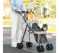 OHMG 3 in 1 Doppio Strato Passeggino per Cani Gatto Animali,2 Livelli Animali Viaggi Passeggino, Pieghevole Cane Gatto A 4 Ruote Carrello, Passeggino Buggy,Trasportatore di cani portatile