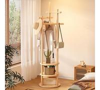 OHMG Appendiabiti in bambù, con 3 ripiani e 9 gancetti, porta vestiti in legno, mobile d'ingresso, ideale per ingresso, corridoio o camera da letto