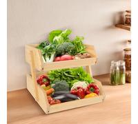 OHMG Cesto per frutta, cestino per frutta a 2 livelli, cestino per frutta in bambù, contenitore per mangiare, porta ciotola per frutta e verdura, per conservare il cibo