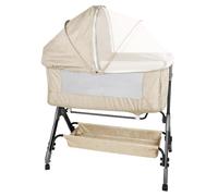 OHMG Culla Neonato Fianco Letto 4 in 1,Lettino Dondolo Neonati con Materasso,Culla da Campeggio con Ruote e cinghie,Regolabile In Altezza,Inclinazione di 10°,per Bambini 0-6 Mesi