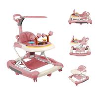 OHMG Girello Babywalker 5 in 1 Carrello di risveglio e camminata Girello,Funzione basculante Lettino con ruote,Luce,Musica,Tavolo da pranzo Girello pieghevole