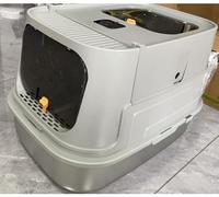 OHMG Lettiera per gatti in acciaio inossidabile con coperchio, grande XXL per la casa del gabinetto gatto anti perdite e anti odore chiuso, facile da pulire, 60 x 40 x 43 cm, paletta