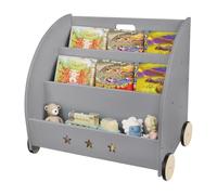 OHMG Libreria per bambini, con ruote, scaffale per libri e giocattoli, portaoggetti con 3 scomparti per camera da letto, sala giochi, metodo Montessori, bianco/grigio
