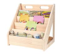 OHMG Libreria per bambini Montessori per bambini da 1 a 5 anni, con maniglia e dispositivo anti-ribaltamento, libreria in pino di alta gamma, organizer per libri per bambini per classe