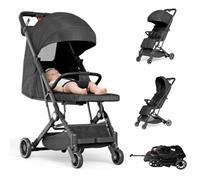 OHMG Passeggino 3 in 1,0 Plus Mese-22 Kg, leggero e compatto, comodo, pieghevole con una sola mano, capote estensibile con protezione contro la pioggia UV50+,Poggiapiedi gambe (nero-63 x 30 x 101 cm)