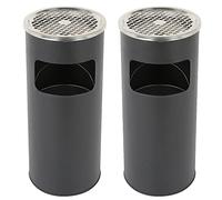 OHMG Posacenere da Esterno,30L Pattumiera Bidone Gettacarte Cestino Posacenere da Terra in Acciaio Inossidabil,Pattumiera in Acciaio Inox con Portacenere per Esterni (25 * 25 * 60cm（Noir-2P）)