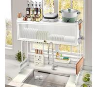 OHMG Scolapiatti a 3 ripiani sopra il lavandino,Grande organizzatore per lavello in acciaio inossidabile con diversi cestini, portautensili, grande ripiano portaoggetti