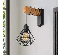 OHMG Set di 2 applique da parete per interni, vintage, portalampada E27, lampada da parete industriale, da parete, cucina, soggiorno, camera da letto, lampada a led da parete, in metallo e legno