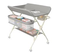 OHMG Tavolo per pannolini pieghevole, piano per pannolini con cestello laterale e ruote bloccabili, organizer per pannolini 5 regolabile in altezza, portaoggetti multifunzione per camerette dei