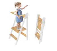 OHMG Torre di apprendimento pieghevole,Aiuto alla cucina per bambini,Montessori,Pratico per lo stoccaggio,altezze regolabili,Tour di osservazione per bambini, multiuso, legno naturale