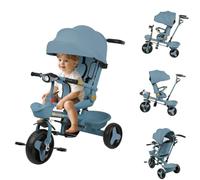 OHMG Triciclo bambino evolutivo 5 in 1 bicicletta Passeggino con maniglia di spinta, baldacchino rimovibile, cintura di sicurezza a 5 punti, ripostiglio, poggiapiedi freno, per bambini da 1 a 5 anni