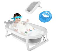OHMG Vasca da bagno pieghevole per neonati con termometro digitale, Bebe Vasca da bagno e cuscino, la vasca da bagno per bambini adatta ai neonati, per regali di nascita dei tutti, 0-36 mesi