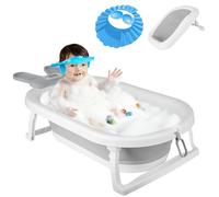 OHMG Vasca da bagno pieghevole per neonati con termometro digitale, Bebe Vasca da bagno e cuscino, la vasca da bagno per bambini adatta ai neonati, per regali di nascita dei tutti, 0-36 mesi
