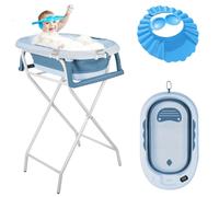 OHMG Vasca da bagno pieghevole sul piede, grande vasca da bagno Xxl con supporto, termometro 2.0, sedile e kit di drenaggio, bacino per bambini, ideale per la doccia, dalla nascita a 3 anni, regalo