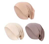 OhMill 3 PZ Turbanti Donna Hijab Musulmano Tinta unita Turbante Islamico in Seta di Latte Spazzolato Berretto Musulmano Elastico Base Turbante Breve Capelli Confortevoli, beige + rosa carne + cammello