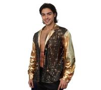 OhMill Camicia con paillettes da discoteca da uomo a maniche lunghe con paillettes retrò anni '70 Costume Jazz Hippy Cosplay Musica Danza Teatro, giallo, XXL Grande taille