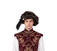 OhMill Cappello con piuma rinascimentale berretto medievale uomo donna | Berretto elisabettiano da uomo accessorio per costume rinascimentale per cosplay Halloween festival celebrazione spettacoli