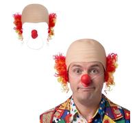 OhMill Parrucca calva in lattice, con naso, accessorio per costume da clown | Parrucca con capelli ricci e calvidi, accessorio per cosplay, per adulti, Halloween, carnevale, spettacoli