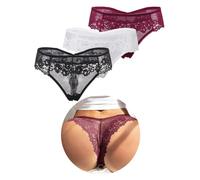 ohmydear Perizoma Donna Pizzo 1/2/3 Pezzi Mutande Donna Brasiliana Vita Bassa Tanga Sexy con Cotone Cavallo Slip Intimo Taglia Forti