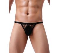 ohmydear String Uomo Sexy Perizoma Intimo Hot Tanga Uomo Pizzo a Rete Slip Traspirante Erotico Mutande Slip Morbidi G-String a Vita Bassa T-Back Bikini Fishnet