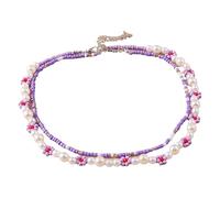 ohodhmnu Perline Perle Fiore Collana Resina Bead Breve Doppio Strato Collana Colore Riso Perline Gioielli Della Collana