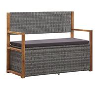OHOOWOO Cassapanca 115 cm in Polyrattan e Legno Massello Acacia Grigia,Panca portaoggetti in polyrattan con cuscino per giardino Arredamento da giardino